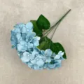 Artificial blue hydrangea flower bouquet with green leaves home decor faux floral arrangement - Fog Blue