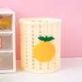 Cute orange fruit knitted pattern pen holder, desktop storage box for stationery and brushes. - Orange