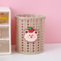 Süßer Stiftehalter mit Strickmuster und niedlichem Bärchen, rosa Schreibtisch Organizer. - Apfel