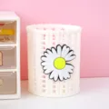 Weißer geflochtener Stifthalter mit niedlicher Gänseblümchen Deko für Schreibtisch Make-up - Große Gänseblümchen