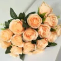 Künstliche Pfirsich Rosen Strauß 18 Köpfe Seidenblumen für Hochzeit Heim Party Dekoration - Champagner