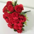 Ramo de rosas rojas artificiales 18 cabezas flores falsas para boda decoración del hogar - Rojo