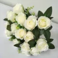 18 Cabezas Blanco Flores Artificiales Ramo de Rosas para Boda y Decoración Hogar - Crema