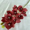 Fausse Orchidee en Soie 10 Têtes Fleurs Artificielles pour Decoration de Mariage Maison - Rouge Foncé