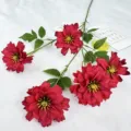 Detail view of 5-head red artificial orchid flower for table home decor and floral arrangement. - Red