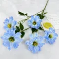 Artificial blue flower branch 5 heads fake flowers home table decor floral arrangement - Light Blue
