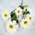 Artificial white flower bouquet 5 heads fake plant detail view for table decor and home. - Champagne
