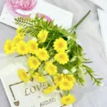 Ramo de margaritas artificiales amarillas, 20 cabezas de flores falsas para decoración. - Amarillo