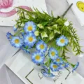 Bouquet di fiori artificiali margherite blu 20 teste decorazione floreale stile fresco - Blu