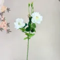 Künstlicher weißer Rosenzweig Detail, 2 Blütenköpfe mit grünen Blättern für Blumenarrangements Dekoration. - Weiß