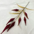 Flocked artificial reed branch fake flower dark red flower head with golden leaves for home decor - Burgundy