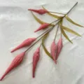 Artificial flocked reed flower branch, pink faux floral stems for hotel wedding home decor. - Rose Pink