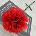 Artificial red carnation single flower photography prop detail view for home wedding decor. - Red
