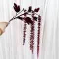 Flor Colgante Artificial Rojo Oscuro Simulación Rama Floral con Cuentas para Boda - Rojo