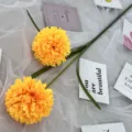Yellow 2-head artificial snowball flower silk floral arrangement for indoor home decoration. - Orange