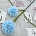 Blue artificial pompon flower 2 heads fake silk flower for home indoor decoration - Blue