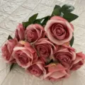 Detailed close-up of artificial rose bouquet, soft fabric pink flowers for home decor. - Dusty Pink