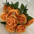 Artificial orange rose bouquet detail, brushed fabric fake flowers for home decor living room arrangement - Orange-Yellow