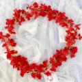 Guirlanda de flores artificiales rojas para decoración de bodas planta falsa - Rojo