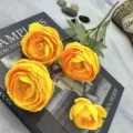 4-head yellow artificial ranunculus silk flowers for home decor and flower arrangement - Yellow