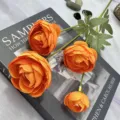 4-Head Artificial Ranunculus Silk Flowers Fake Plants Home Decor Floral Arrangement Orange - Orange