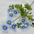 Fleurs de cosmos artificielles bleues 9 têtes bouquet de marguerites en velours déco mariage - Bleu