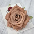 Artificial brown rose flower head for wedding decoration and party floral arrangements. - Brown
