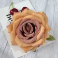 Artificial rose flower head for wedding decoration, vintage two-tone fabric simulation floral. - Brown
