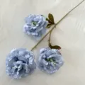 Fiore artificiale blu nebbia stelo singolo con tre peonie per decorazione matrimonio. - Palla di neve a 3 teste gambo lungo