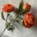 Rama artificial de peonía de 3 cabezas pintura al óleo para boda fiesta decoración - Naranja Caramelo