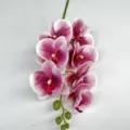 Detailed view of artificial phalaenopsis orchid flower stem, purple and white gradient petals, home decor. - 7 Heads / 05