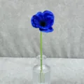 Blue artificial poppy flower with glass vase, mini silk flower for home wedding decor. - Sapphire Blue