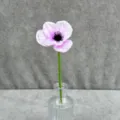 Artificial PU Poppy Flower Pink Fake Flower with Clear Glass Vase for Interior Decor - Light Purple