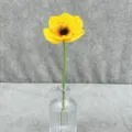 Yellow artificial poppy flower simulation plant with clear glass vase home decor prop. - Yellow