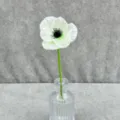Beautiful artificial white poppy flower single stem fake flower in glass vase home decor prop - White Green Center