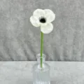 Artificial miniature poppy flower white single stem fake floral decor in glass vase sku - Creamy White