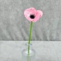 Artificial pink poppy flower single stem faux flower with glass vase for home decor setup - Light Pink