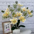 Pianta di fiori di magnolia artificiali in vaso, 3D 5-forche fiori finti per decorazioni casa - Arancione