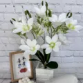 Pianta in vaso di fiori di magnolia artificiale per decorazione tavolo interno casa. - Bianco Cuore Verde
