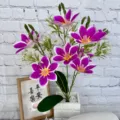 Fiore artificiale magnolia bonsai 3D 5-forche decorazione interni pianta finta vaso - Viola scuro