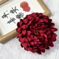 Close-up detail of dark red artificial chrysanthemum flower head, ideal for DIY flower arrangements. - Bright Red