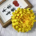 Artificial yellow chrysanthemum flower head detail for home decor and floral arrangements. - Light Yellow