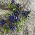 Artificial blue berry branch faux fruit stem green leaves floral arrangement home decor - Sapphire Blue