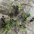 Artificial branch 5-fork dark berry stem green leaf home decor floral arrangement prop sku - Black Blue