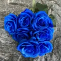 Vibrant blue artificial rose bouquet silk flower 7 forks wedding home decor variant style. - Sapphire Blue
