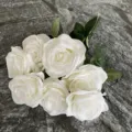 White artificial rose bouquet, 7-fork silk flowers for wedding arch and floral wall decoration. - Pure White
