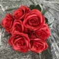 Artificial red rose bouquet silk flowers for wedding arch home decor party floral arrangement - Bright Red