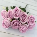 Bouquet de roses artificielles 9 tetes violette fausses fleurs deco mariage accessoires photo - Mauve Clair