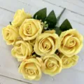 Bouquet de roses artificielles jaunes, 9 têtes de fausses fleurs pour mariage fête déco accessoire - Jaune d'automne
