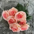 Artificial rose bouquet silk flowers for wedding home decoration 7 forks pink faux floral decor - Pink Heart
